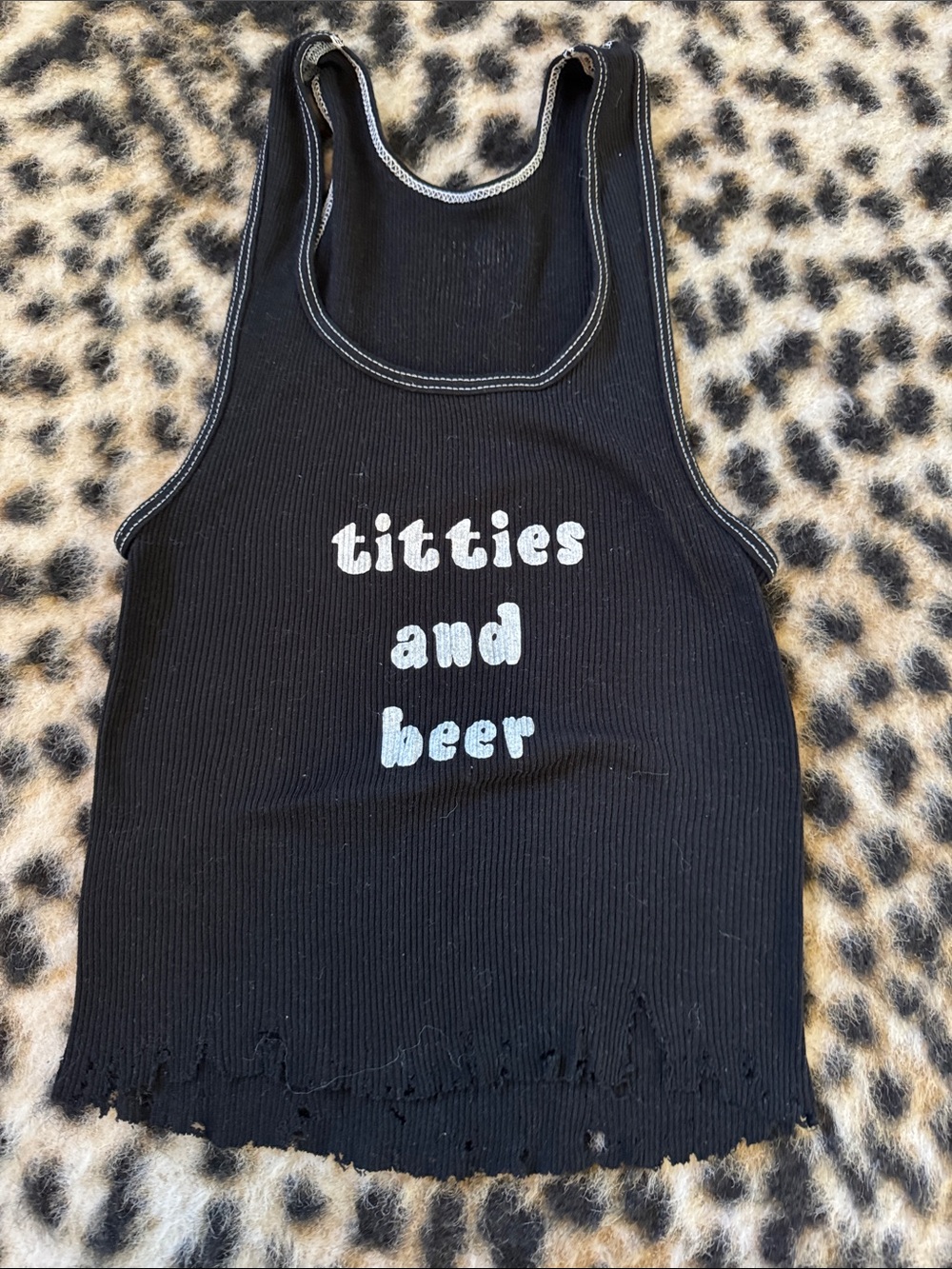 Black Ribbed Titties & Beer Tank with Playful White Text